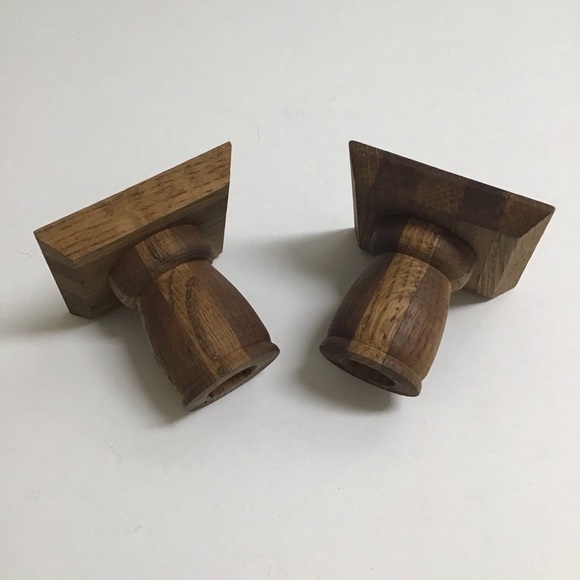 Vintage Folk Art Rustic Pair Small Solid Wood Candlestick Holders 3” Primitive - Picture 12 of 16